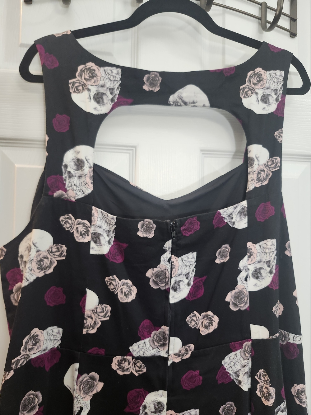 Torrid Black Midi Dress with White Skull & Pink Rose Print, Size 22 = 3X - Picture 3 of 6